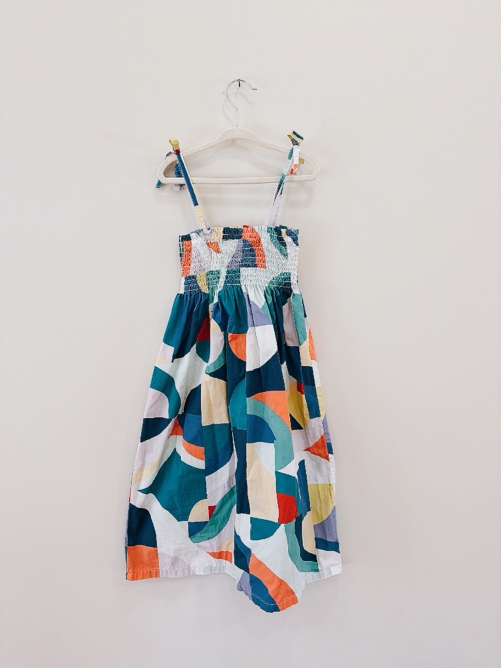 Tea Collection Teal Multicolor Geometric Smocked Sundress